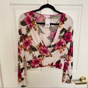 Floral crop long sleeve shirt